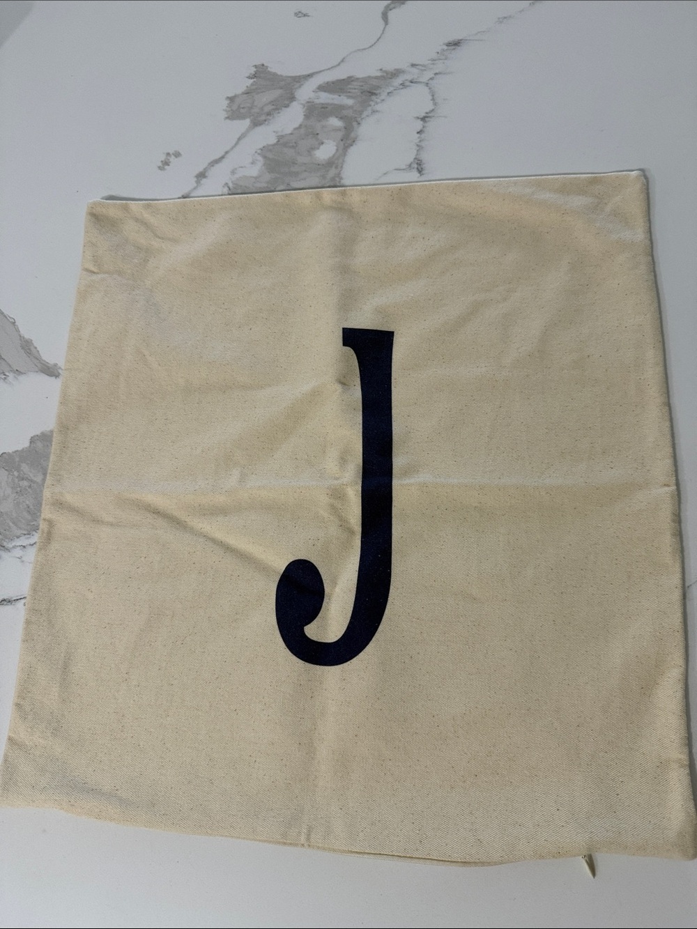 Monogram J Decorative Pillow Cover - Cream with Navy Letter